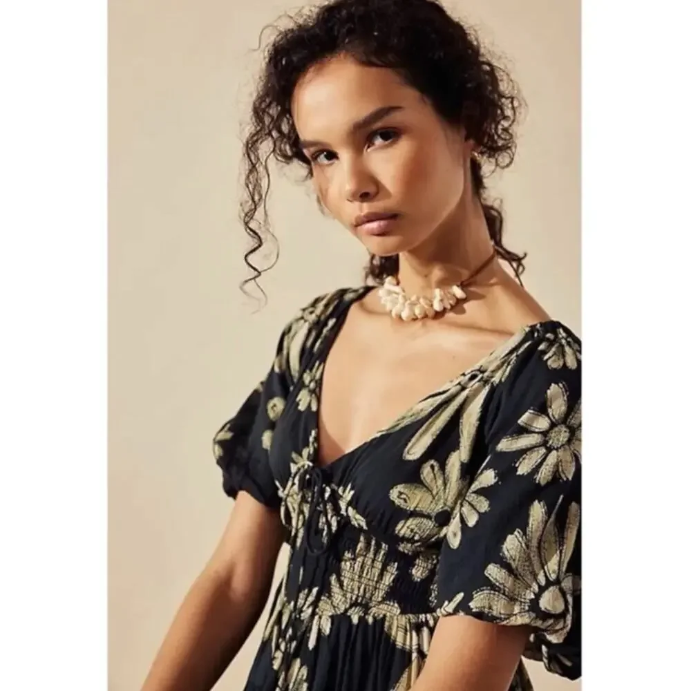Free People Bohemian Floral Flutter Sleeve Perfect Day Printed Mini Dress Medium - Picture 5 of 16